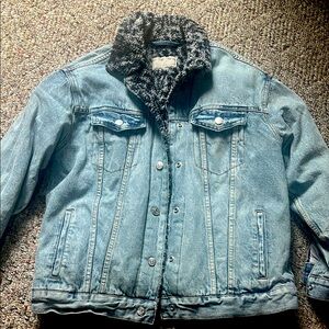 We The Free Black and Blue Lightweight Shirt Jacket.  Oversized fit